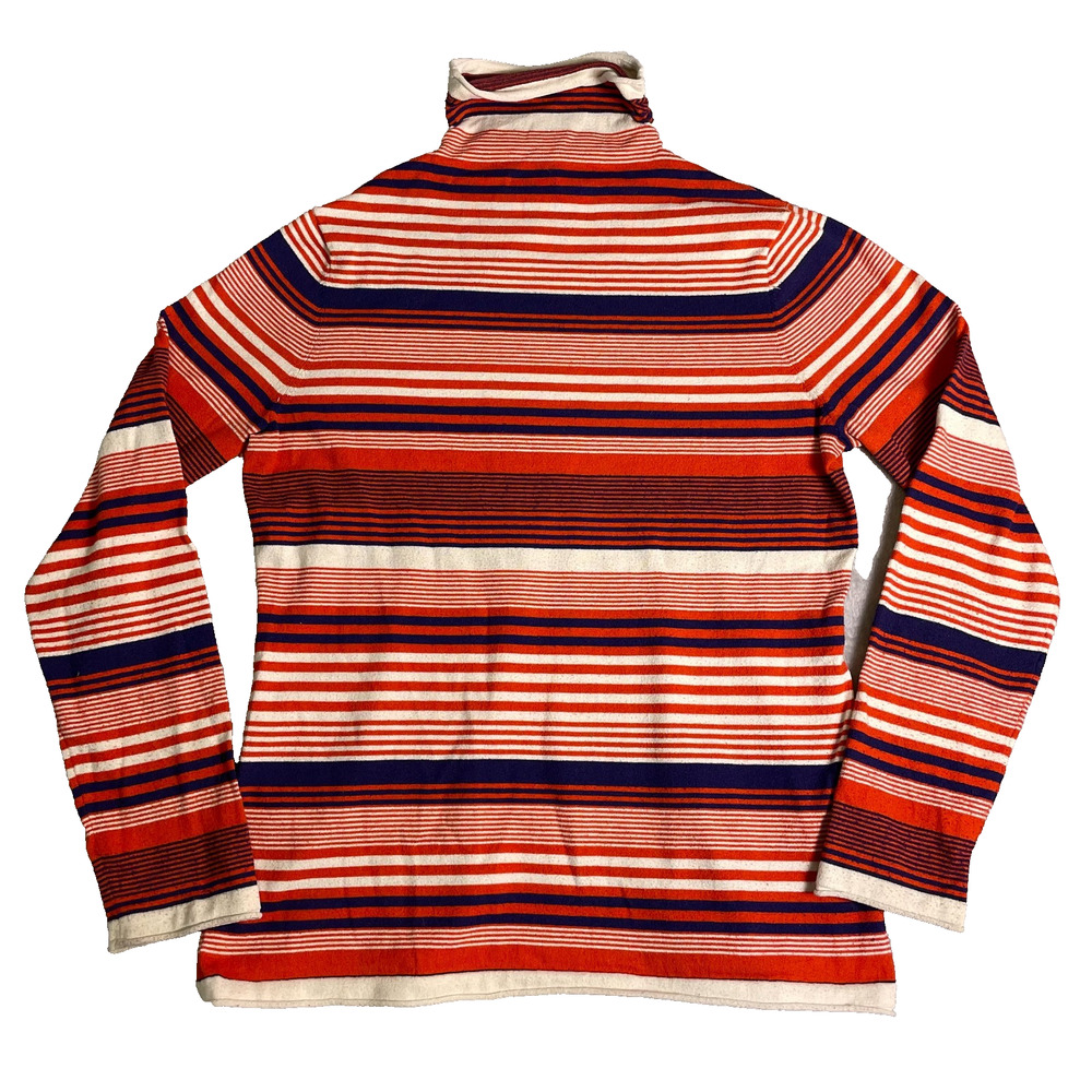 Duluth Trading Company Striped Turtle Neck Womens L Orange Blue Artsy Retro 70s